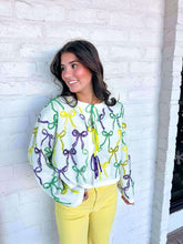 Load image into Gallery viewer, Queen Of Sparkles White Mardi Gras Bow Sweater
