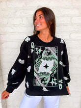 Load image into Gallery viewer, Queen Of Sparkles Black &amp; White Ghost QOS Card Sweatshirt
