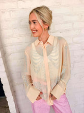 Load image into Gallery viewer, Queen Of Sparkles Beige Silk Rhinestone Skeleton Button Down Top