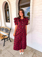 Load image into Gallery viewer, Take A Moment Burgundy Jacquard Midi Dress