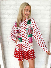 Load image into Gallery viewer, Queen Of Sparkles Red &amp; White Polka Dot Metallic Nutcracker Button Up Cotton
Dress