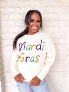 Exclusive White Mardi Gras Sweater