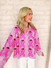 Load image into Gallery viewer, Queen Of Sparkles Pink Striped Cotton Breast Cancer Top
