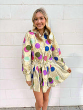 Load image into Gallery viewer, Queen Of Sparkles Gold &amp; White Stripe Doubloon Tie Cotton Dress