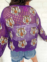 Load image into Gallery viewer, Queen Of Sparkles Purple Crochet Tiger Head Sweater