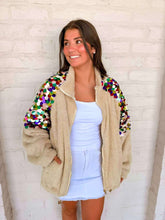 Load image into Gallery viewer, Queen Of Sparkles Ivory Multi Paulette Zip Up Fleece