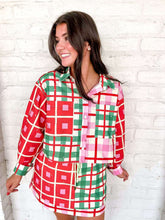 Load image into Gallery viewer, Queen Of Sparkles Red, Green, Ivory Plaid Button Up