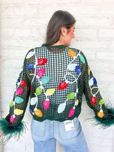 Load image into Gallery viewer, Queen Of Sparkles Green Crochet Multi Christmas Light Cardigan