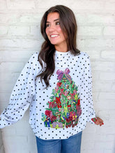 Load image into Gallery viewer, Queen Of Sparkles White &amp; Black Polka Dot Multi Christmas Tree Mockneck