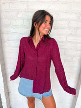 Load image into Gallery viewer, Queen Of Sparkles Maroon Rhinestone Button Up Top