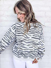 Load image into Gallery viewer, Queen Of Sparkles Cream &amp; Black Zebra Sweatshirt