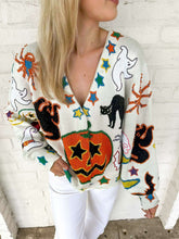 Load image into Gallery viewer, Queen Of Sparkles Ivory Halloween Icon Button Up Cardigan