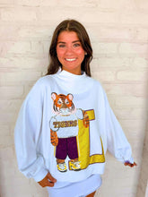 Load image into Gallery viewer, Queen Of Sparkles Licensed LSU Mascot Leaning on Letter Sweatshirt