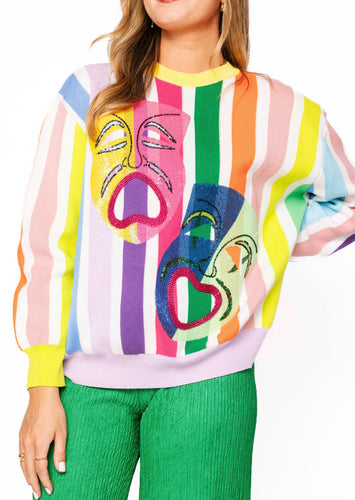 Queen Of Sparkles Rainbow Stripe Mask Sweater