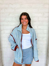 Load image into Gallery viewer, Queen Of Sparkles Light Blue Rhinestone Zip Up Fleece