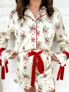 Queen Of Christmas Bow Pajama Set Light Yellow