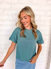 Load image into Gallery viewer, Fill My Cup Cropped Heather Ash Jade Tee