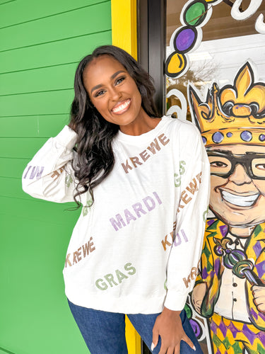 Top Of The Float Mardi Gras White Pullover