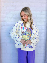 Load image into Gallery viewer, Queen Of Sparkles Beige &amp; Lavender Polka Dot Sparkle Logo Sweatshirt
