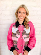 Load image into Gallery viewer, Queen Of Sparkles Pink &amp; Black Collar Santa in Leopard Suit Cardigan