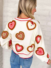 Load image into Gallery viewer, Queen Of Sparkles White Knit Valentines Heart Cookies Button Up Cardigan