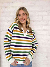 Load image into Gallery viewer, Collared Mardi Gras Stripe Sweater