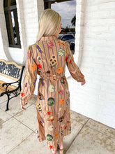 Load image into Gallery viewer, Queen Of Sparkles Light Brown Striped Thanksgiving Icon Cotton Midi Tee Dress