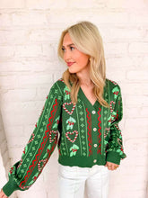 Load image into Gallery viewer, Queen Of Sparkles Green 3D Holly &amp; Peppermint Cardigan