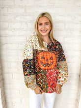 Load image into Gallery viewer, Queen Of Sparkles Color Block Floral Print Gingham Pumpkin Sweatshirt