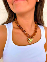 Load image into Gallery viewer, Large Heart Orange Bead Necklace