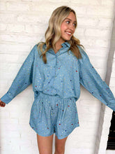 Load image into Gallery viewer, Queen Of Sparkles Chambray Multi Rhinestone Shorts