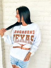 Load image into Gallery viewer, Queen Of Sparkles Grey Longhorns Texas Vintage Sweatshirt