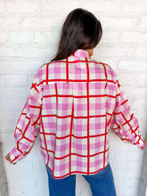Load image into Gallery viewer, Queen Of Sparkles Pink &amp; Red Plaid Metallic Nutcracker Cotton Button Up Top
