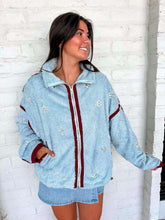 Load image into Gallery viewer, Queen Of Sparkles Light Blue Rhinestone Zip Up Fleece