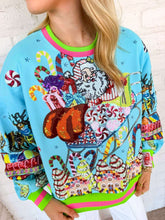 Load image into Gallery viewer, Queen Of Sparkles Aqua Vintage Santa Gingerbread House Sweatshirt