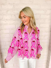 Load image into Gallery viewer, Queen Of Sparkles Pink Striped Cotton Breast Cancer Top