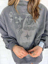 Load image into Gallery viewer, Queen Of Sparkles Charcoal Rhinestone Card Mock Neck Sweatshirt