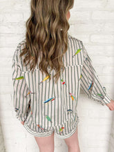 Load image into Gallery viewer, Queen Of Sparkles Striped Fishing Lure Button Up Cotton Top
