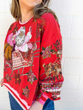 Load image into Gallery viewer, Queen Of Sparkles Red &amp; Pink Vintage Poinsettia Santa Sweatshirt