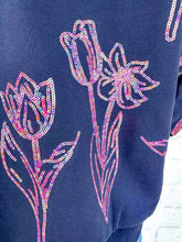 Load image into Gallery viewer, Queen Of Sparkles Navy Flower Outline Sweatshirt