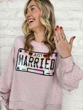 Load image into Gallery viewer, Queen Of Sparkles Pale Pink Rhinestone 'Just Married' Sweatshirt
