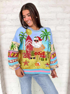Queen Of Sparkles Multi Vintage Vacation Santa Sweatshirt