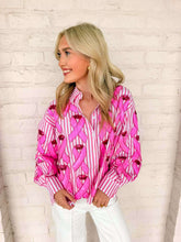 Load image into Gallery viewer, Queen Of Sparkles Pink Striped Cotton Breast Cancer Top