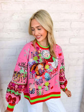 Load image into Gallery viewer, Queen Of Sparkles Hot Pink Vintage Mrs. Claus Sleigh Sweatshirt