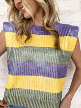 Load image into Gallery viewer, Metallic Print Mardi Gras Stripe Sweater Vest