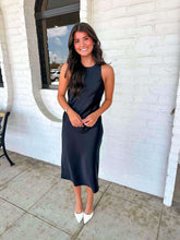 Load image into Gallery viewer, Golden Wishes Black Satin Dress