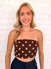 Load image into Gallery viewer, Welcome Back Brown Polka Dot Tube Top