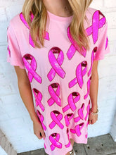 Load image into Gallery viewer, Queen Of Sparkles Pink Breast Cancer Ribbon Tee Dress