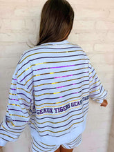 Load image into Gallery viewer, Queen Of Sparkles Licensed LSU Sequin Striped Fanny Pack Sweatshirt
