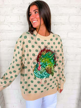 Load image into Gallery viewer, Queen Of Sparkles Beige &amp; Green Flower Print Feather Turkey Sweater